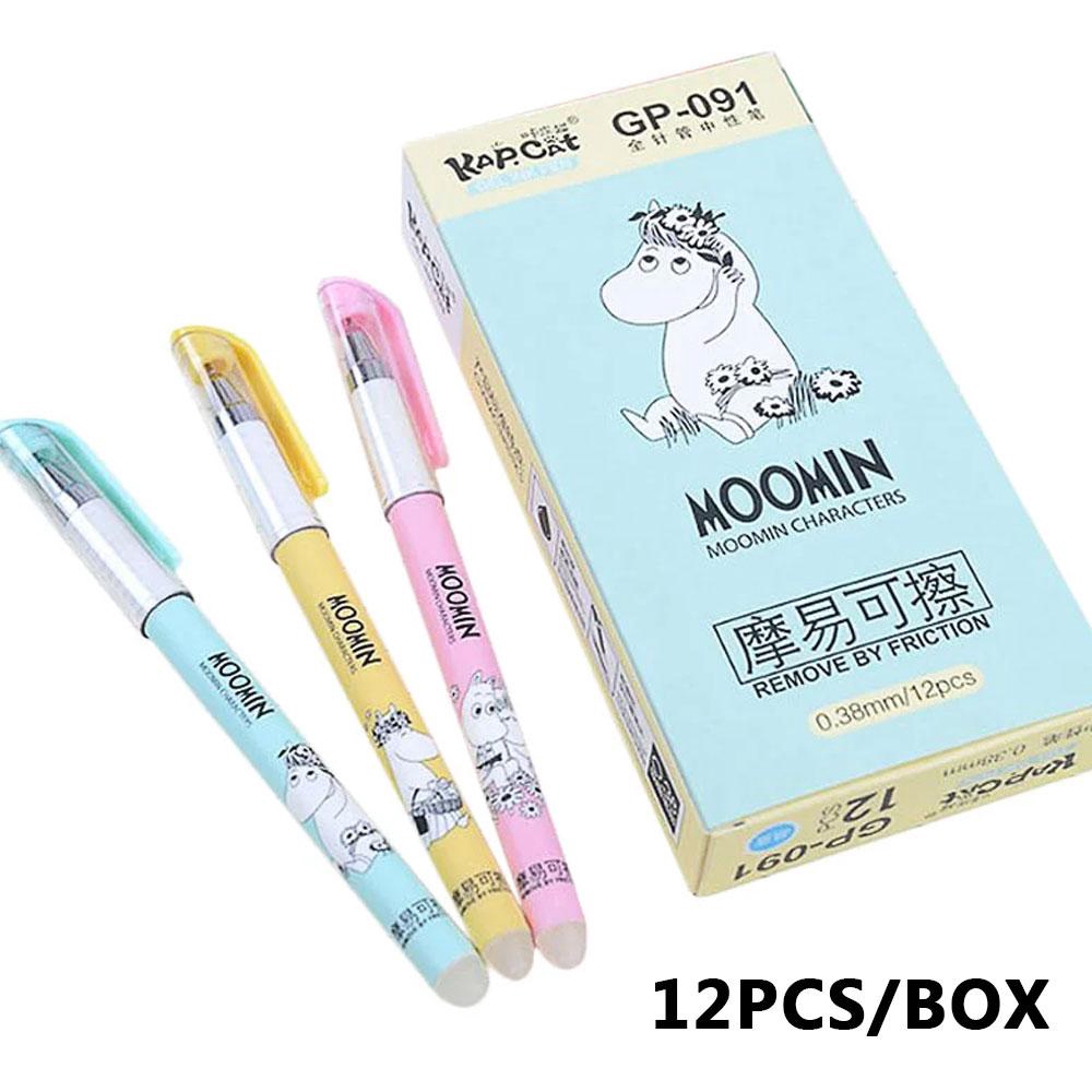 12pcs/Set Erasable Pen Cartoon 0.38mm Black / Blue Ink Gel Pens Remove