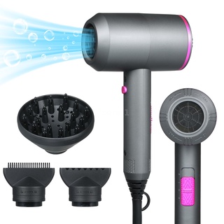 Zone Hair Dryer with Ionic Tech Quick Drying 3 Nozzles Diffusers 3 Heat Settings & 2 Speed Hot / Cold Wind Blow Dryer Portable Hair Styling Tools for Home Salon Travel