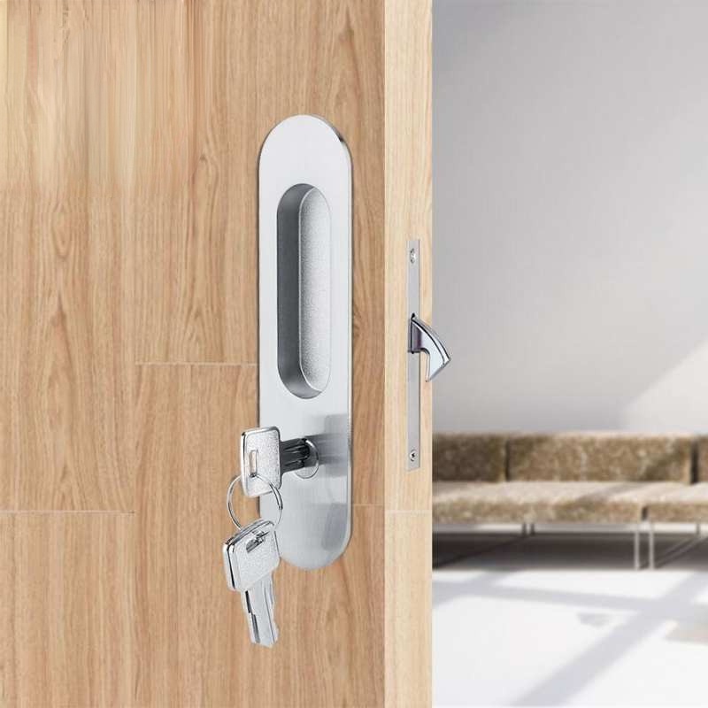 [Ready Stock] Zinc Alloy Sliding Door Lock Handle Anti-theft with Keys for Barn Wood Furniture Hardw