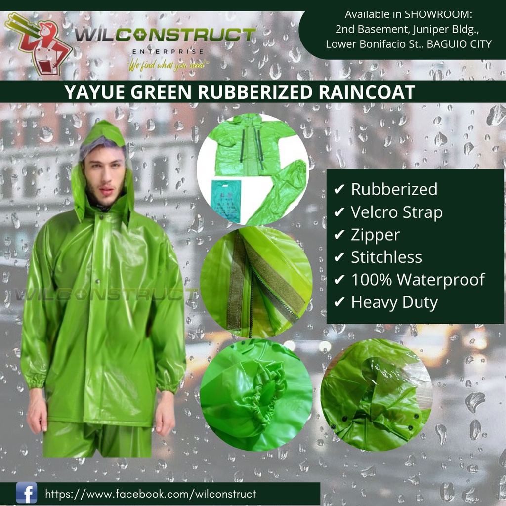 YaYue Green Rubberized Raincoat with Velcro Strap and Zipper | Shopee ...