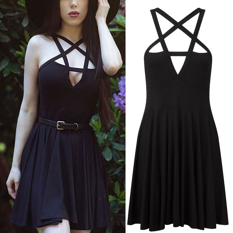 black sleeveless mini dress