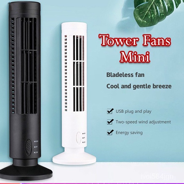 Black Atyhao Wind Curve Tower Fan DC 5V 2 Level Adjustable Speed USB Mini Vertical Bladeless Fan Quiet Summer Cooling Desktop Tower Fan for Home Office 