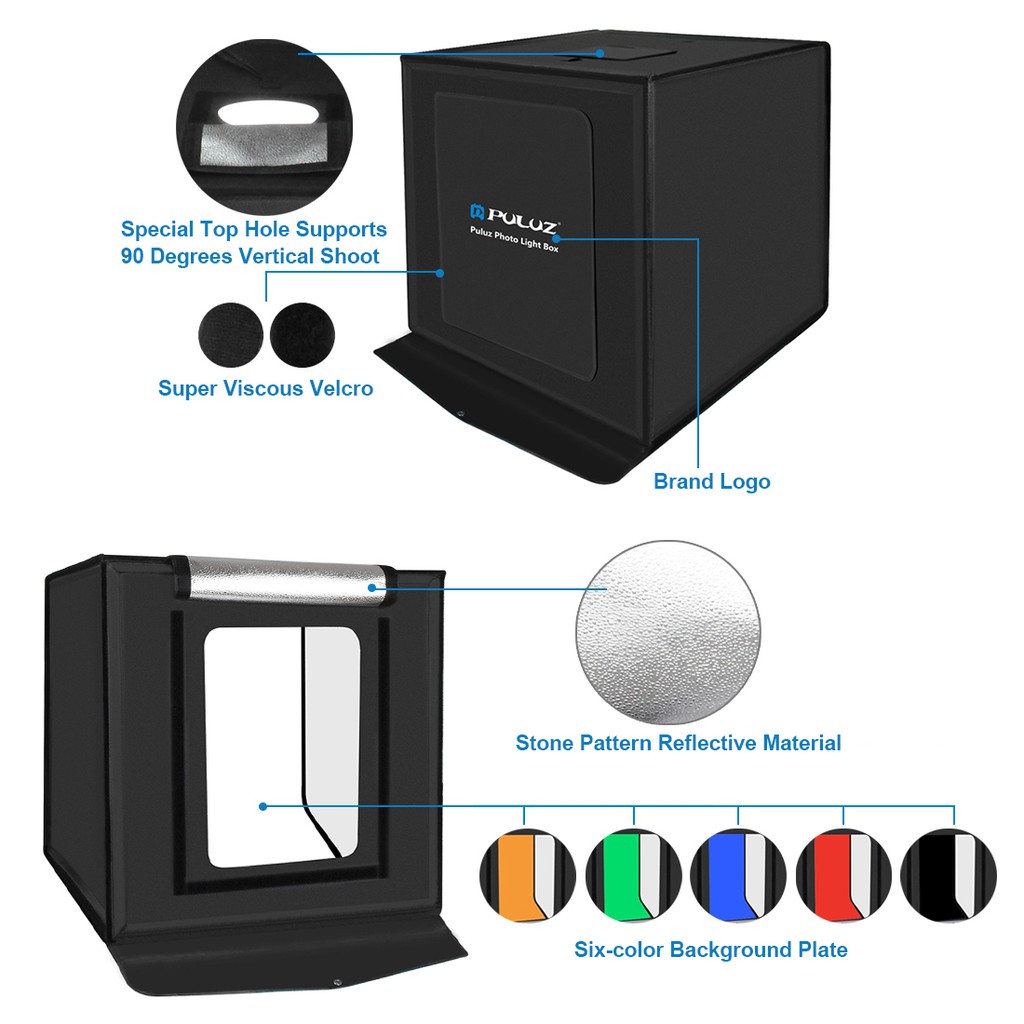 【Genuine Ready Stock】PULUZ 40cm Folding Portable 30W 5500K White Light Photo Lighting Studio Shooting Tent Box Kit with 6 Colors Backdrops (Black, Orange, White, Red, Green, Blue), Size: 40cm x 40cm x 40cm #2