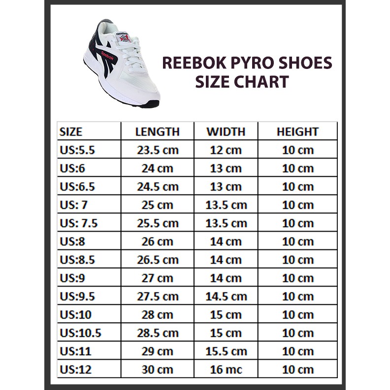 reebok shoe size chart cm