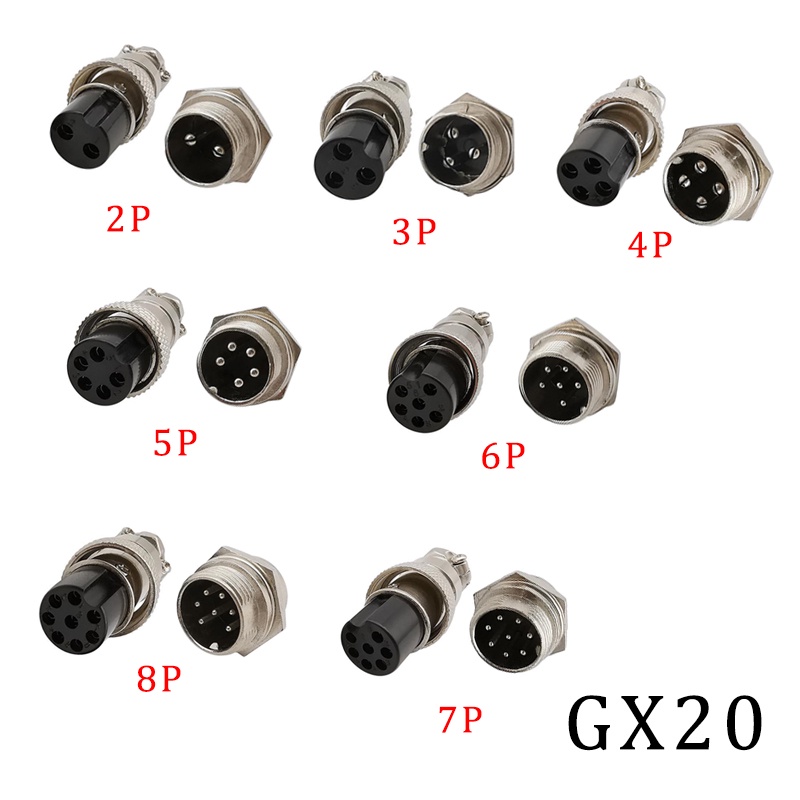 1set Gx20 2 8pin Male Female Wire Panel Aviation Connector Gx20 2p 3p 4p 5p 6p 7p 8p 20mm 