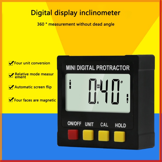 HOG Digital Protractor 360 Degree Electronic Digital Display Inclinometer Foursided