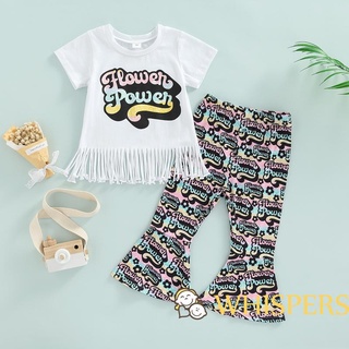 WHISPERS-1-6Y Little Girls 2Pcs Clothes Sets Outfits Short Sleeve Letter Print Tassels Pullover T Shirts+ Colorful Flared Pants #1