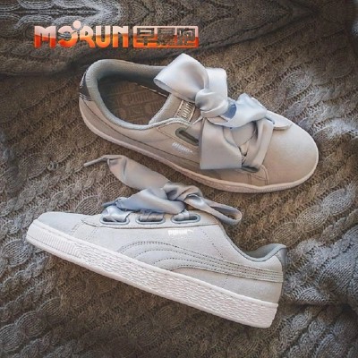 puma suede with ribbon