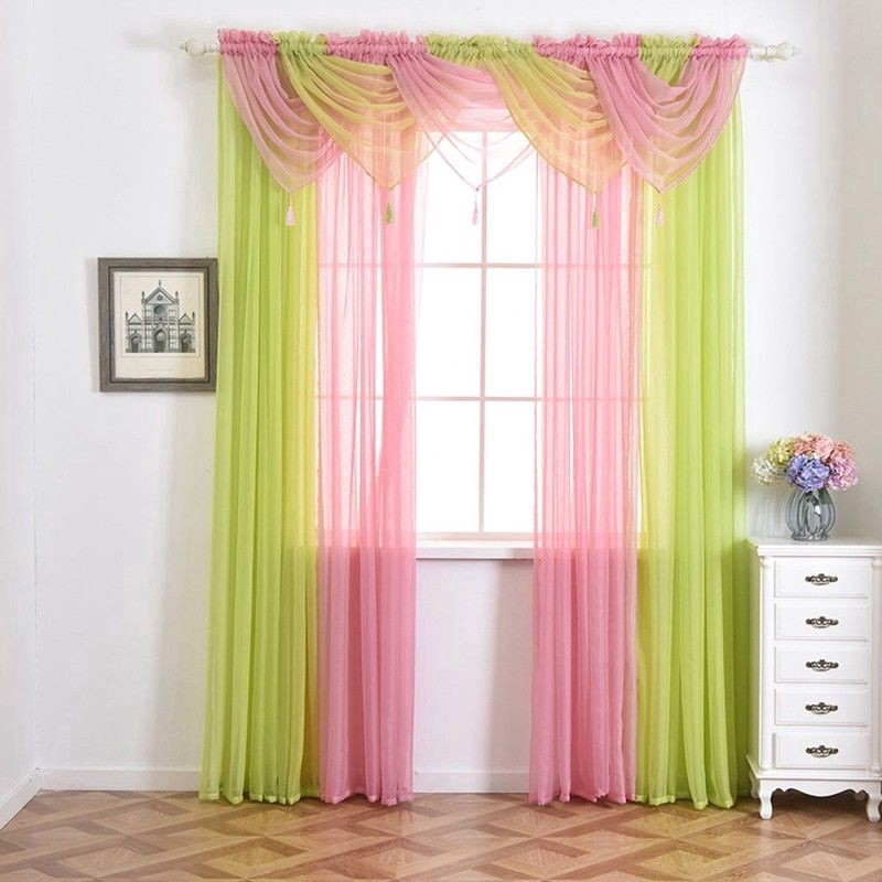 Peacock Tassled Voile Curtain Swags All Colours Pelmet Valance
