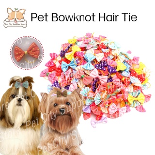 Pet City Dog Bowknot  Hair Tie Cute Printed Rubber Hair Band Pet Accessories Dog Cat Hair Clips