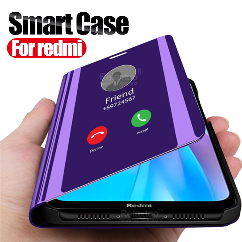 Luxury Smart Mirror View Pu Leather Phone Case For Xiaomi Redmi Note 8 Pro 7 A 7a 8a Note8 T 0477