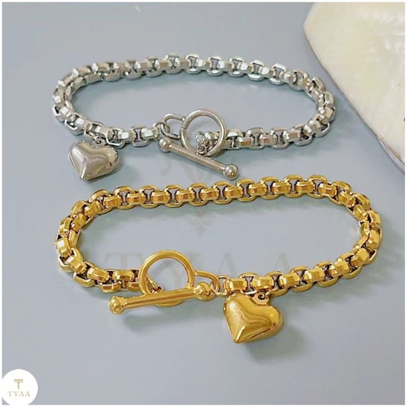 Tyaa Jewelry Stainless Steel Gold White Gold Tauco Chain Heart Charm Bracelet Accessories