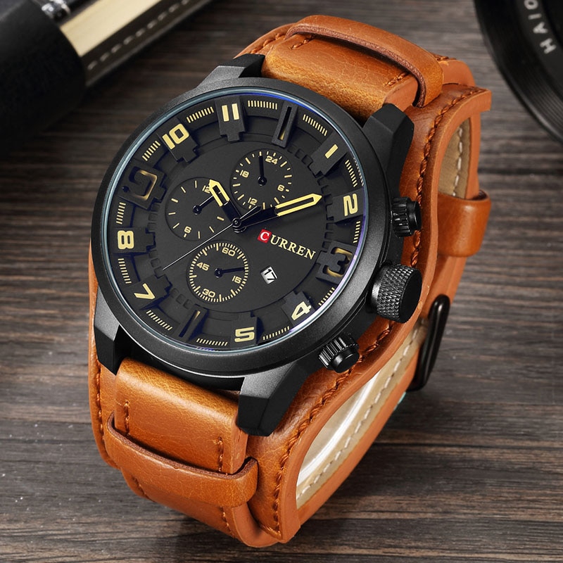 Curren Men's Watch Quartz Fashion Leather Waterproof Watches with Box 8225