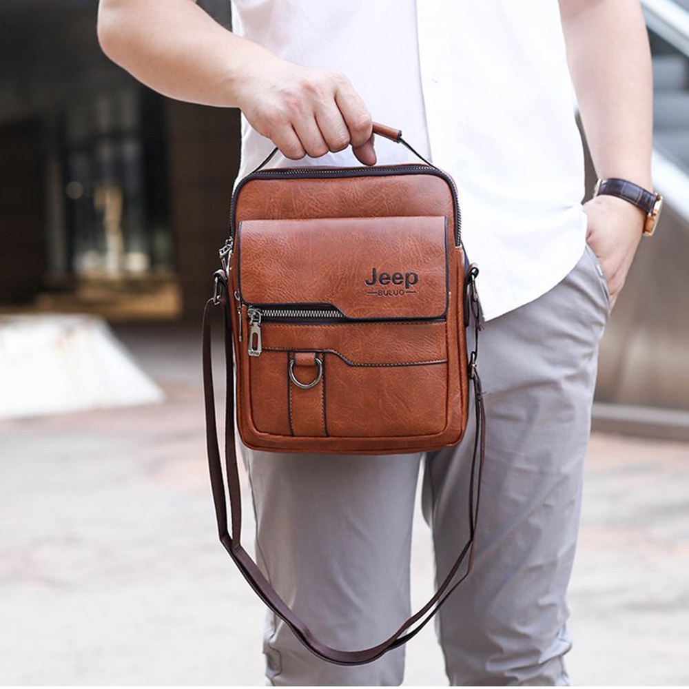 Casual Retro Jeep Men Handbags Shoulder Messenger Briefcase PU Leather Backpacks Ready Stock COD