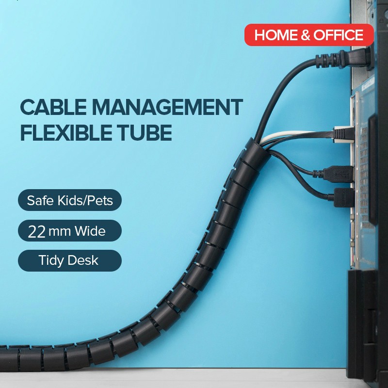 ready stock 2 Meters Cable Organizer Cable Sleeve,Cable Management Flexible Cord Bundler Wire Wrap for TV PC Office and Home