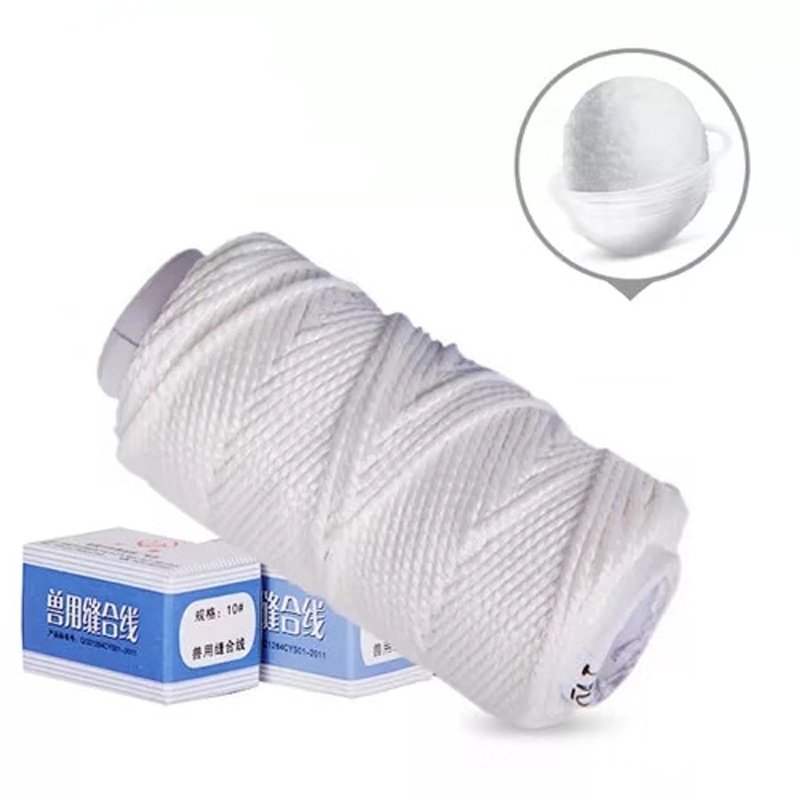 Veterinary Suture thread and needle kit 10Pcs Stainless steel suture needles for chicken pig goat + 1Pcs Suture thread #7
