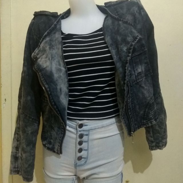 acid wash black denim jacket