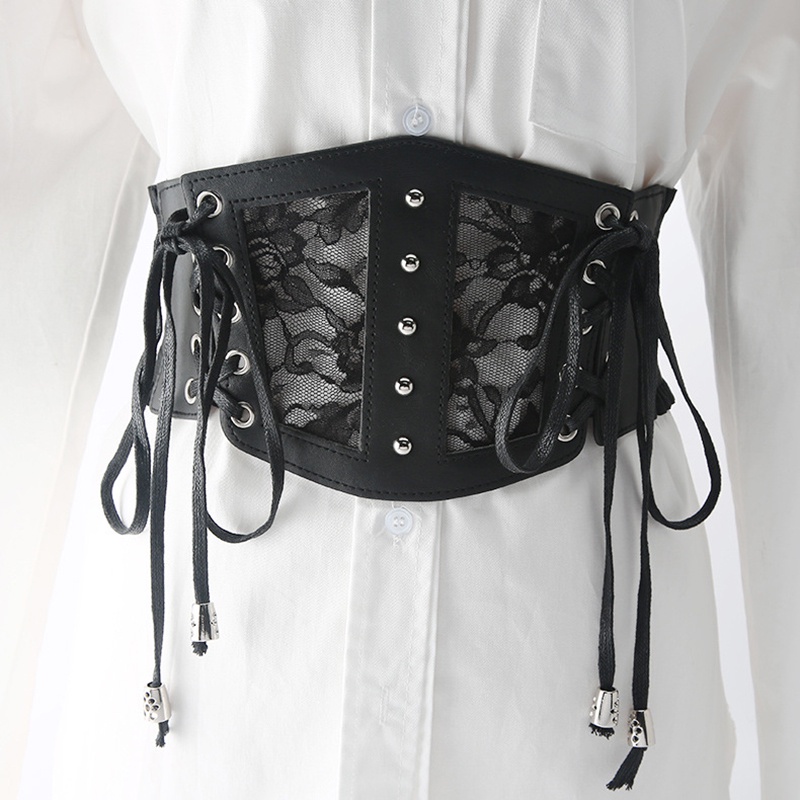 Gothic Decorative Dress Waist Belt Lace Up Pu Leather Cummerbunds 