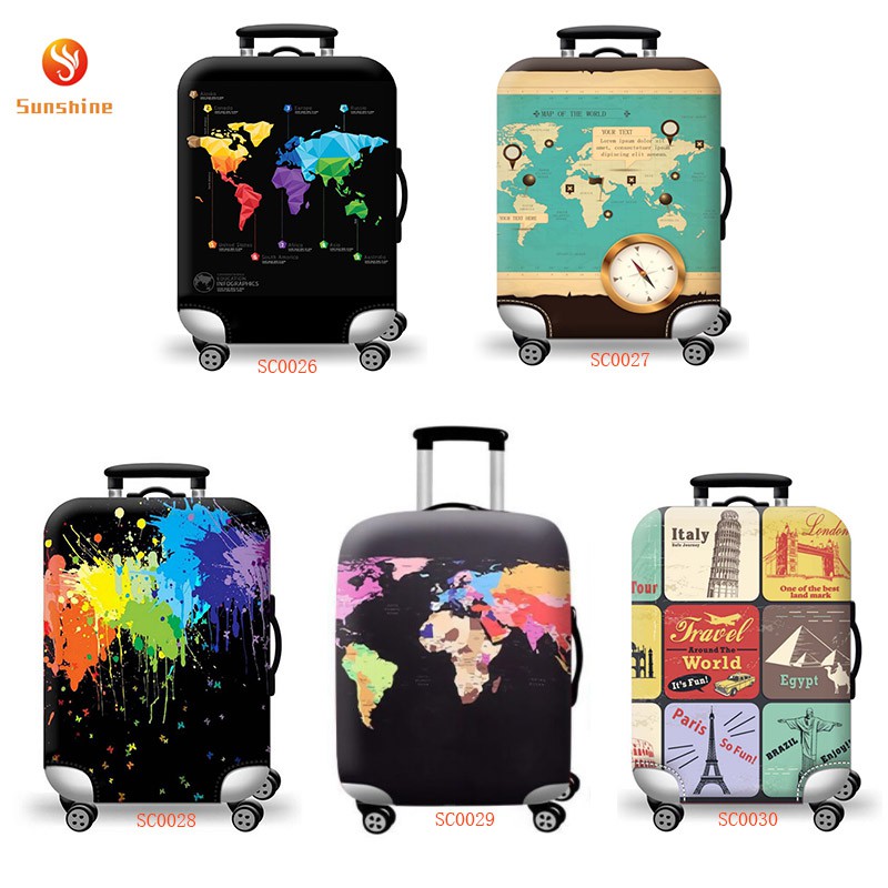 Sunshine World Map Luggage Protector Elastic Luggage Cover Suitcase ...