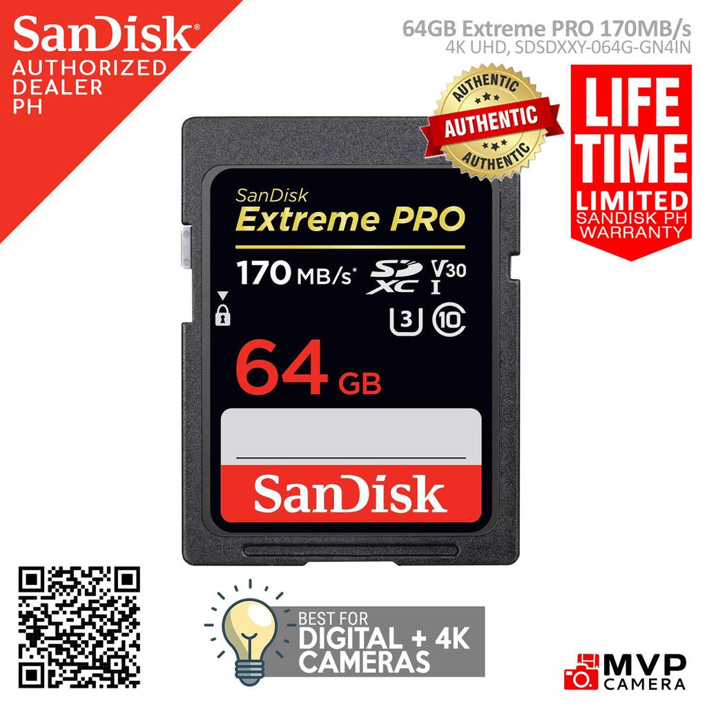 SANDISK Extreme Pro 64GB SD Card SDSDXXY-064G-GN4IN SDXC UHS-I 170MB/s ...