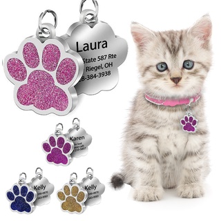 Personalized Dog Cat Tags Engraved Cat Dog Puppy Pet ID Name Collar Tag Pendant Pet Accessories Paw Glitter Pendant