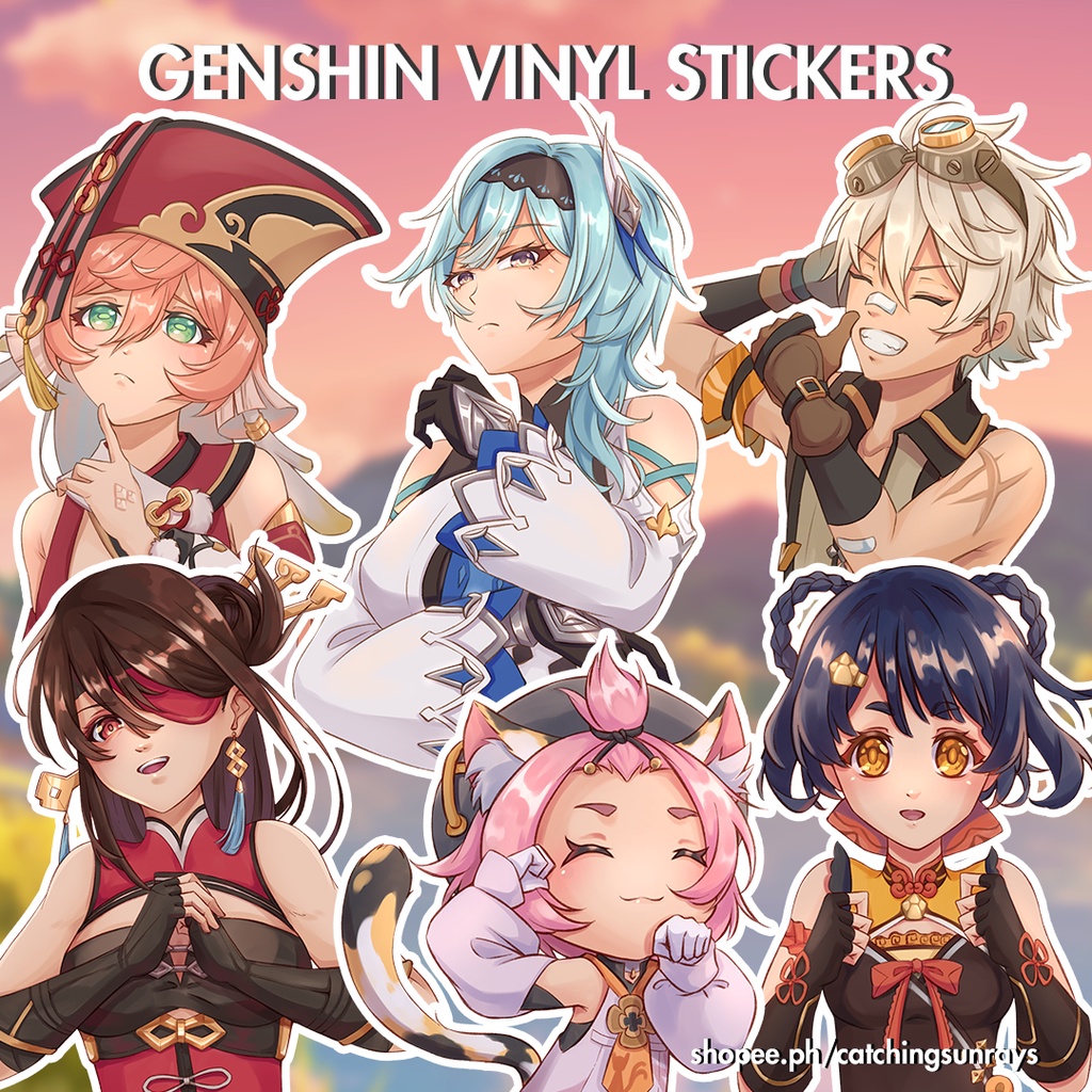 Genshin Impact Glitter Vinyl Sticker Set D Eula Yanfei Bennett Xiangling Beidou Diona 