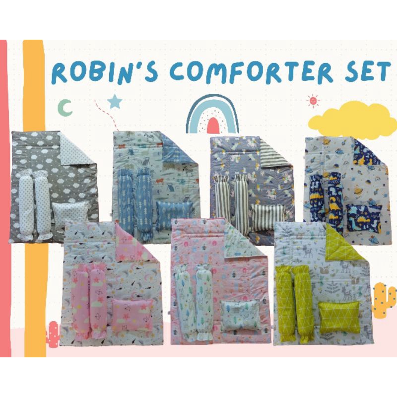 REVERSIBLE 7 in 1 Baby Comforter Set/ Baby Beddings (Robin's Comfy Set
