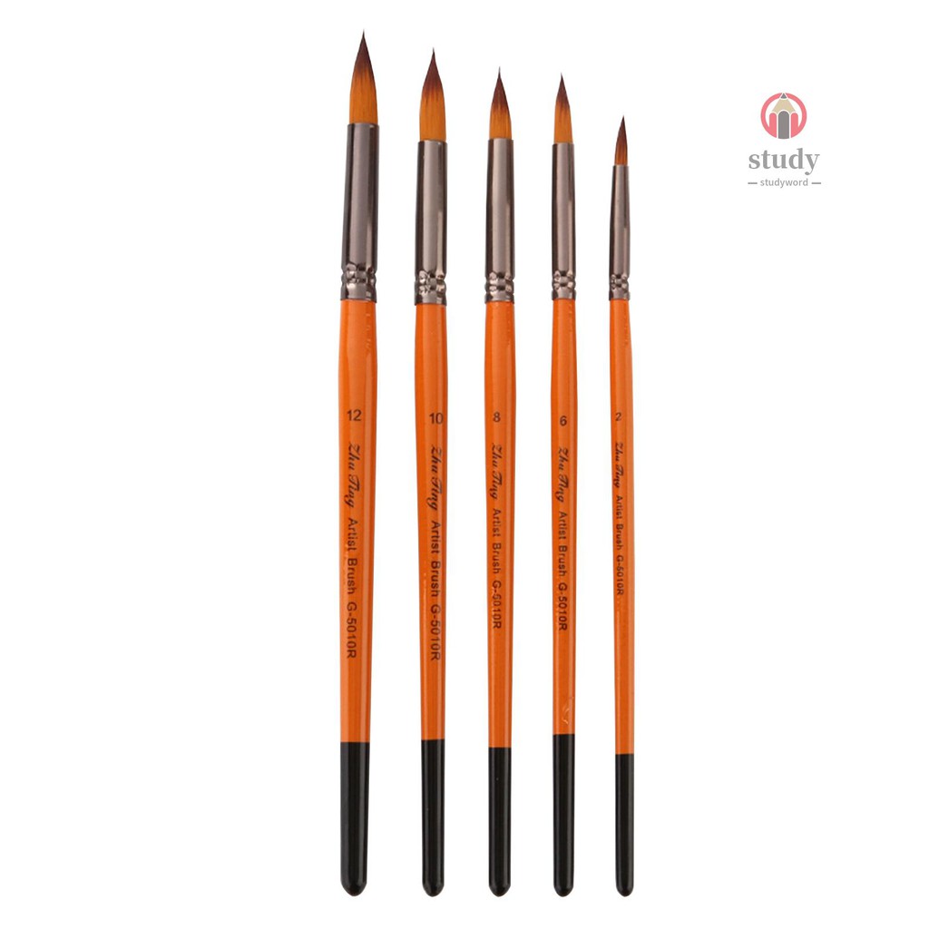 Study&W Professional Paint Brushes Set 5pcs Artist Paintbrush Nylon Hair Wooden Handle for Acrylic Oil Watercolor Gouache Nail Face Art Craft Painting, Angular Tip