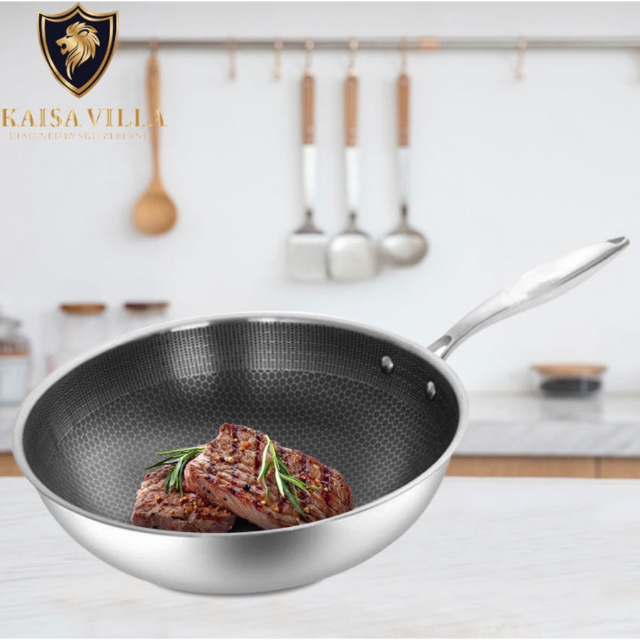 KAISA VILLA 32cm Stainless Steel Wok Pan Cooking Pot | Shopee Philippines