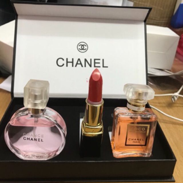chanel perfume and lipstick gift set