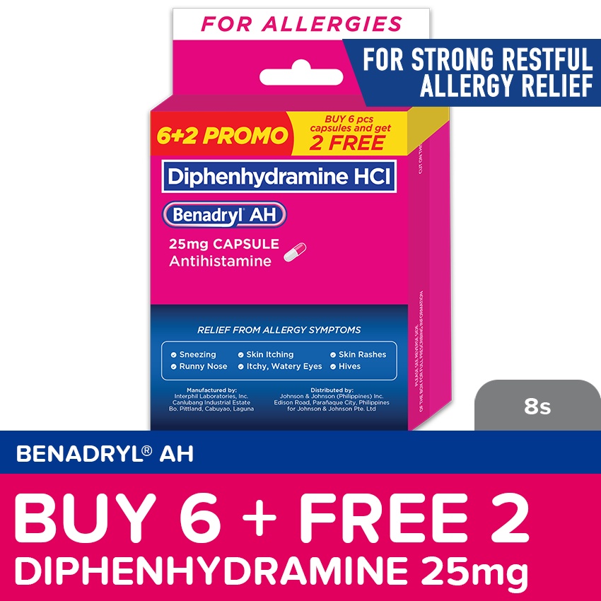 Benadryl AH 25mg 6s + FREE 2 Capsules Shopee Philippines