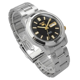 （hot）Seiko SNKK 5 21 Jewels Expensive Day & Date Black Dial Stainless Steel Band Watch for Men(Silve #2