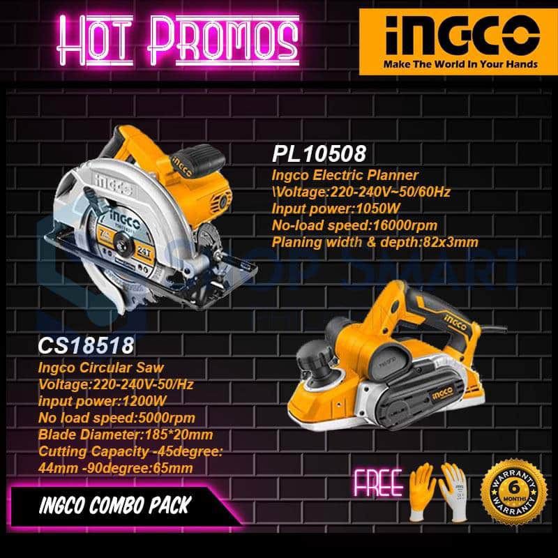 Ingco Combo (Circular Saw 1200w + Electric Planner 1050w) FREE INGCO