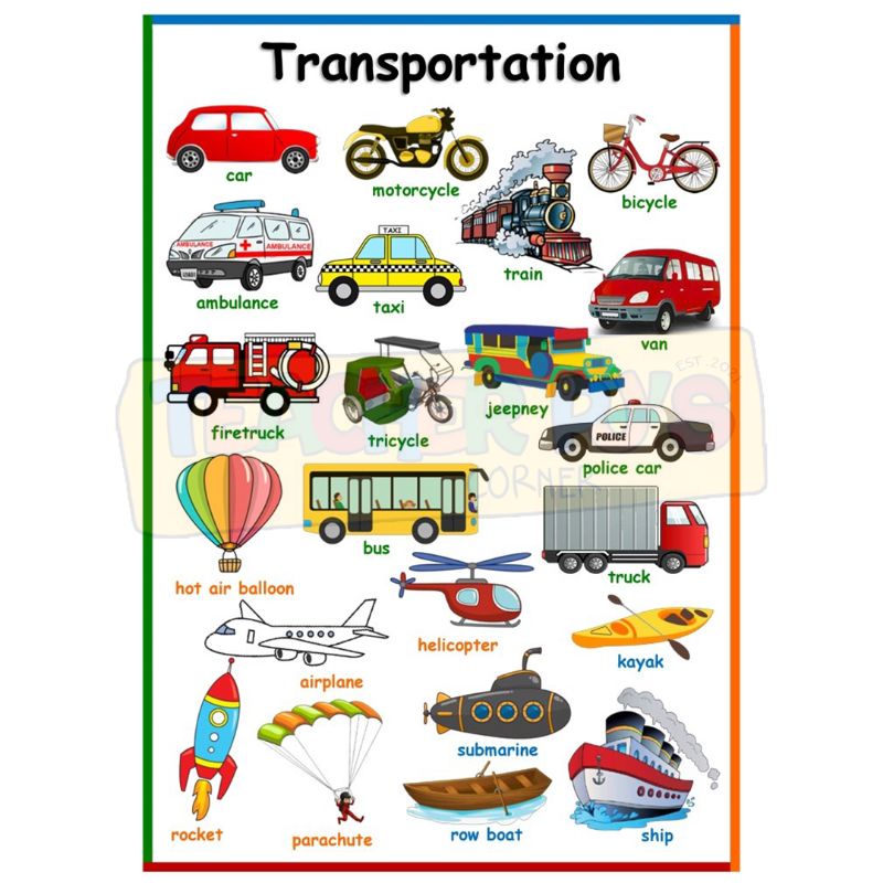 Transportation A4 Size Laminated Educational Wall Chart for Kids