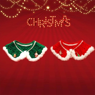 Pet Collar Christmas Shawl Hand-crocheted Cape Shawl Christmas Red and Green Scarf Warm Scarf Photo Accessories