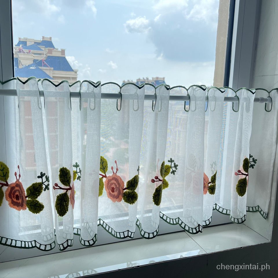 【COD】Door Curtain Hanging Door Curtain Partition Curtain Finished Cotton and Linen Half Curtain Short Curtain Embroidery Coffee Curtain Kitchen Small Curtain Yarn Cabinet Curtain Partition Curtain Punch-Free Cabinet Embroidery Curtain Window Short val