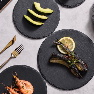 Natural Rock Plate Restaurant Steak Sushi Display Dishes Black Slabstone Barbecue Pan Banquet Rock Plate Serving Dishes #7