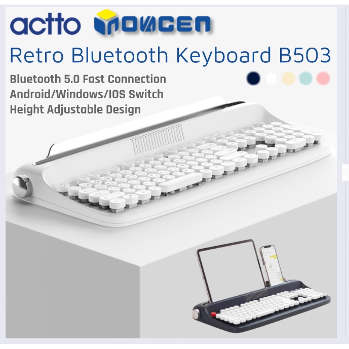 INOVAGEN ACTTO B503 Wireless Keyboard,Android/Windows/IOS Support,Retro