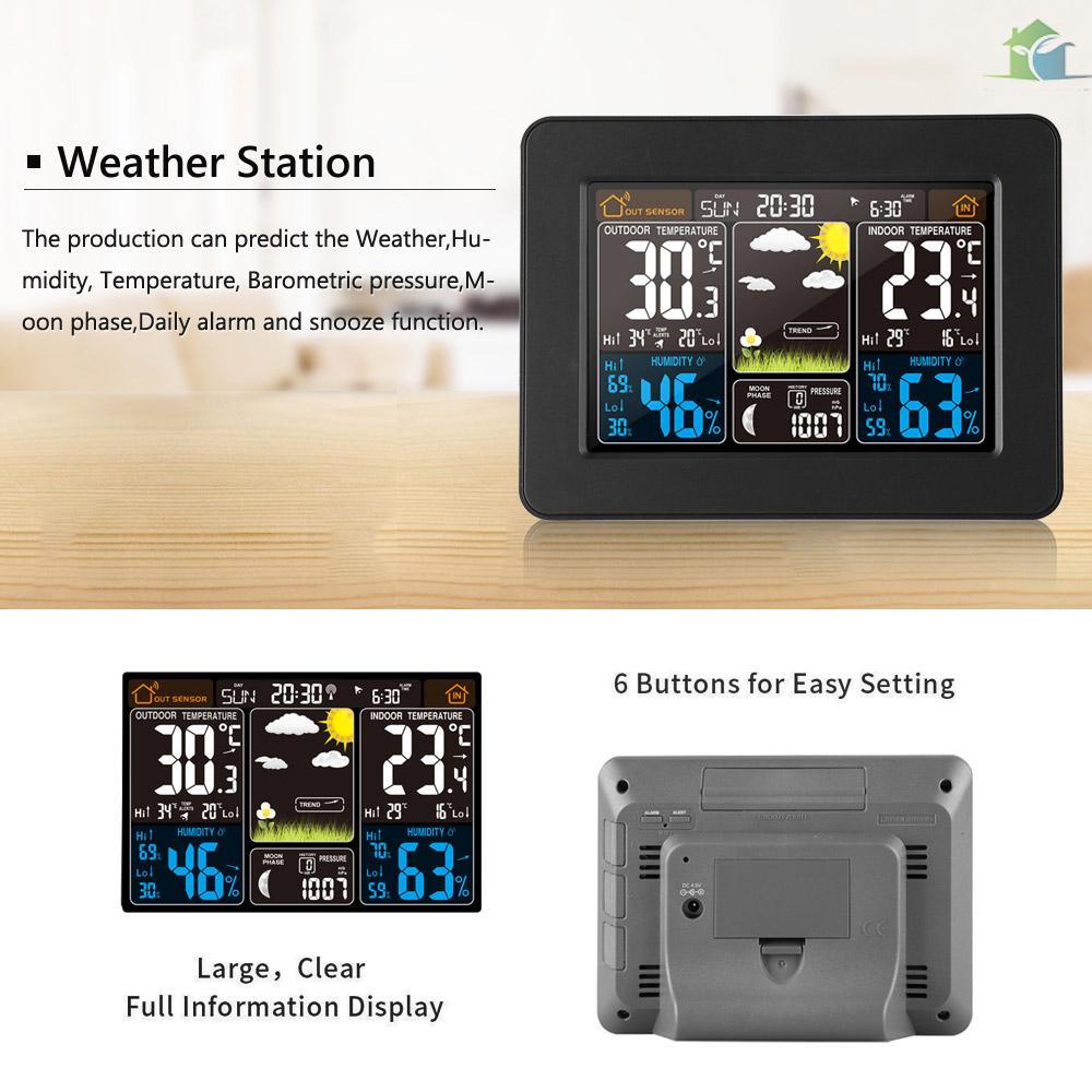 Lowest priceColor Weather Station Indoor/Outdoor Wireless Temperature Humidity Barometer Thermometer Hygrometer Electronic Desk Table Clocks Weather Forecast with Outdoor Sensor