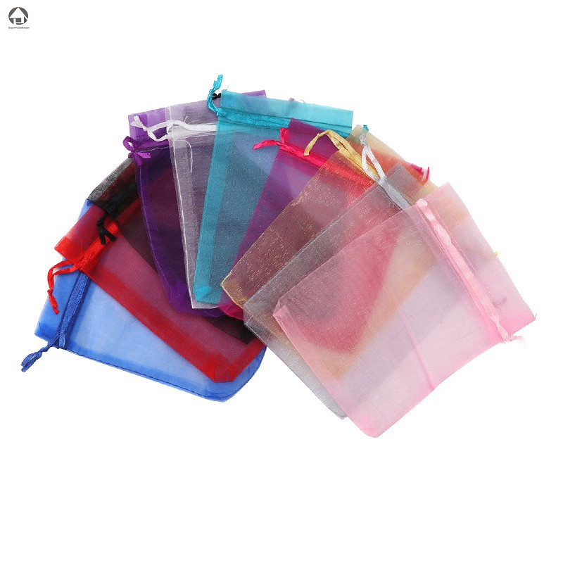 Organza Bags 100pcs Wedding Favour Bags Buff for Gifts Jewelry with Drawstring Pouches Wrap Small 7cm x 9cm