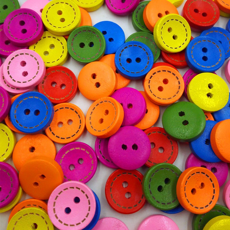 1 Inch 100 Pcs Colorful 2 Holes Mixed Butterfly Wooden Button for Sewing Scrapbooking DIY Craft Clothes Accessories