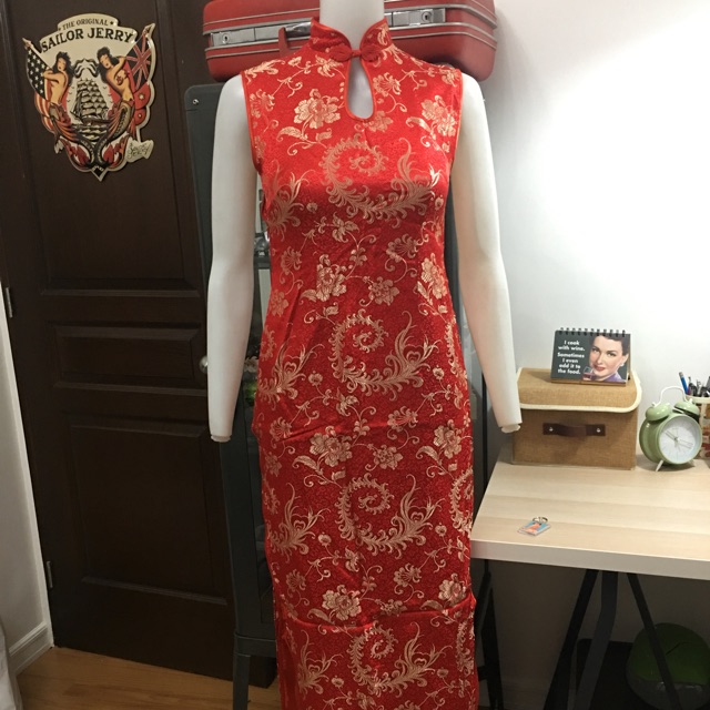 red satin chinese dress