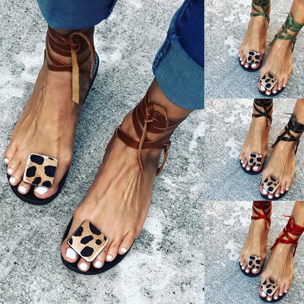 open toe leopard flats