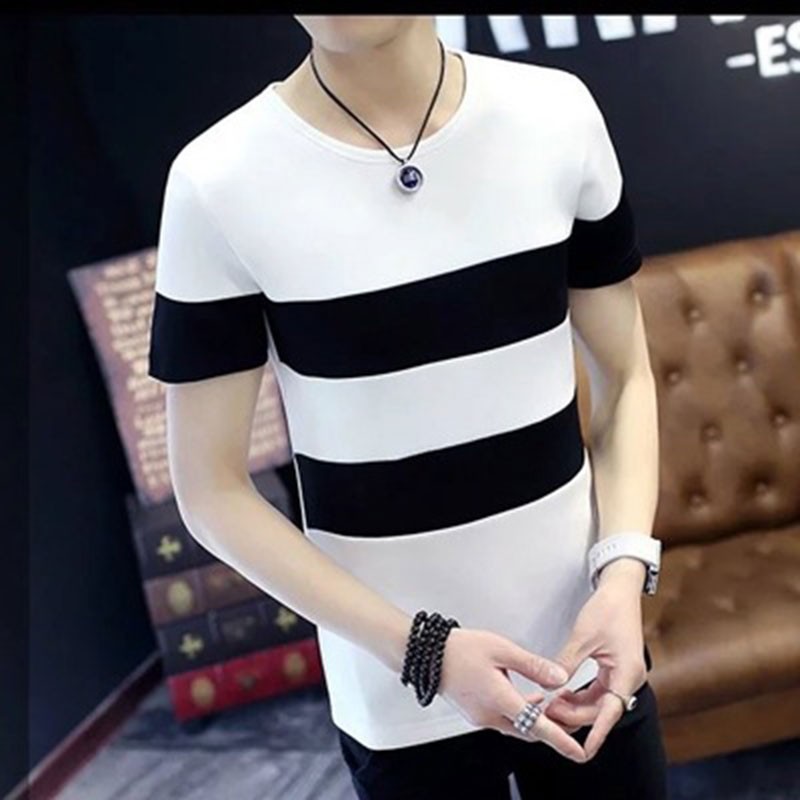 Korean Stripe T-Shirts Men Graphic Tees Short Sleeve Shirts | Shopee ...