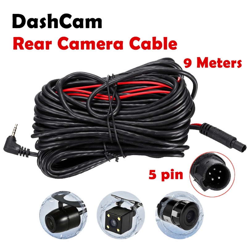 5 Pin 9m Long Line Cable Dash Cam Rear Camera Cable Car Recorder Rear ...