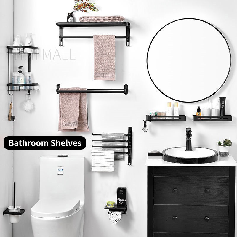 Kong Black Bathroom Accessories Rack Organizer Shower Corner Shelf Towel Holder Tissue Toilet Ee Philippines - Bathroom Mirror With Shelf And Towel Rail