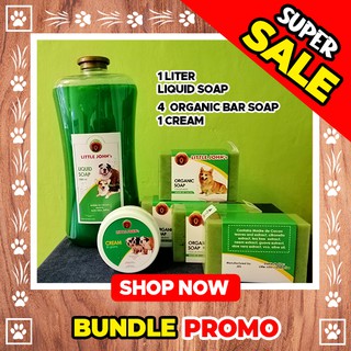 Little John's liquid soap, organic madre cacao soap and cream package promo for dogs, pets