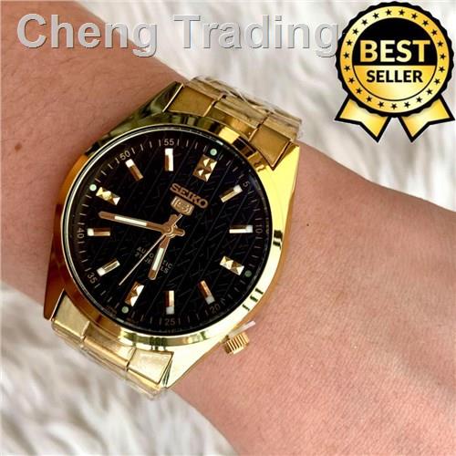◊⊙❒Seiko 5 Automatic 21 Jewels Black Dial Stainless Steel Watch for Men ( Gold) | Shopee Philippines