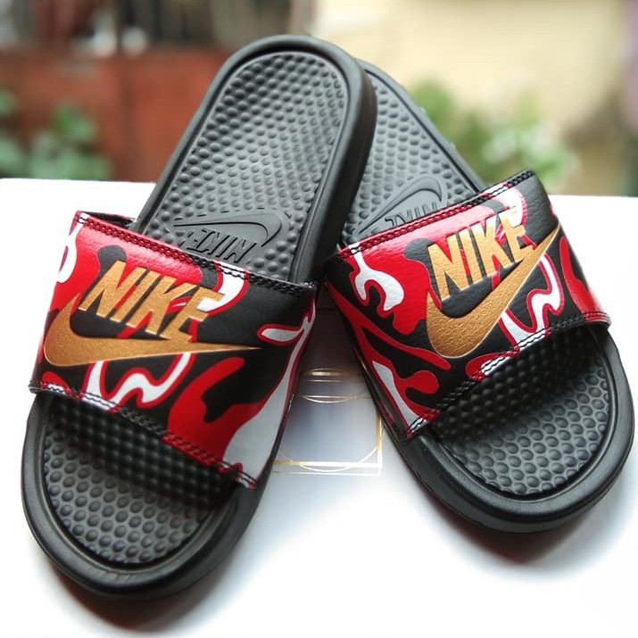 nike slippers red and gold