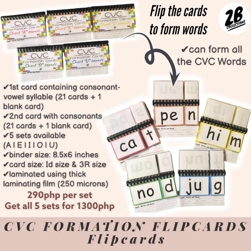 CVC Word Builder Flip Cards Form All CVC Words- Laminated (AEIOU ...